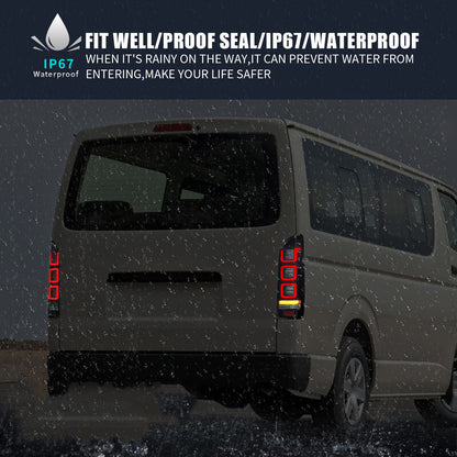 Smoke Red V3 3D Full LED Tail Lights Fit For Toyota Hiace Van 2004-2020