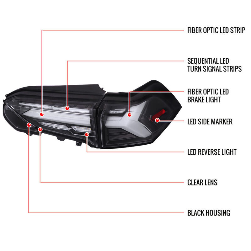 Spec D Black 3D LED Tail Lights Dynamic Signal Fit For Toyota Rav 4 2019-2023