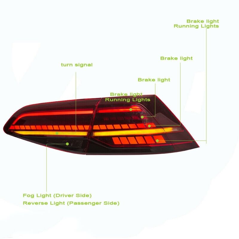R Style Red Full LED Dynamic Tail Lights Fit For VW Golf 7 VII 2014-2018