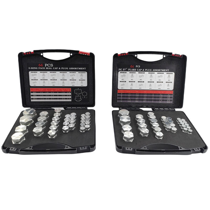 128 Pcs 37°JIC and ORFS Hydraulic Cap And Plug Kit Hose Tube And Pipe Fitting Set