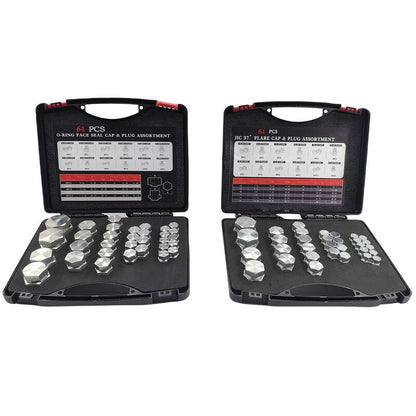 128 Pcs 37°JIC and ORFS Hydraulic Cap And Plug Kit Hose Tube And Pipe Fitting Set
