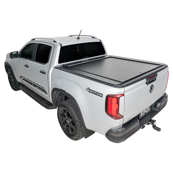 2023+ Volkswagen Amarok fitted with roller shutter, providing secure and low-profile tub coverage for trade and touring applications.