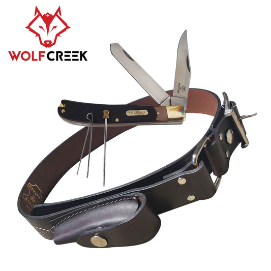 Leather Stockman's Belt with Trapper knife