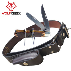 Leather Stockman's Belt with Trapper knife