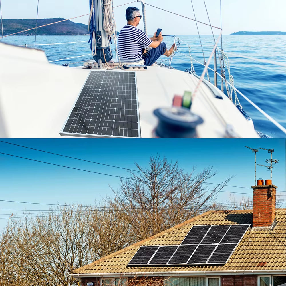 Rigid Solar Panel Set Glass Solarpanel 100W 200W (2Pcs 100W Rigid Panel Solar ) 18V Photovoltaic Charging for Battery