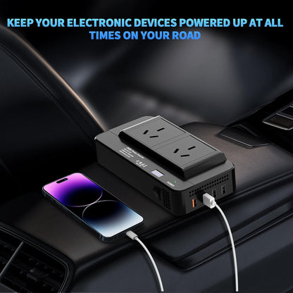 200W Car Power Inverter, DC 12V to 240V AC Converter with 2 AU Outlets & 4 USB Ports, Fast Charging Adapter with Switch and Current LED Screen for Car, SUV, Truck