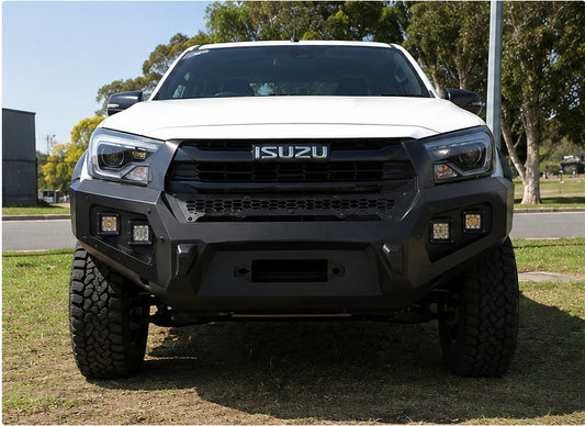 Isuzu D-MAX 2024-2026 fitted with Ramped Up 4x4 no-hoop bull bar