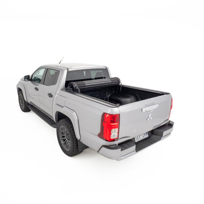 HSP Roll Mate manual roll-up cover open showing full tub access on Triton MV