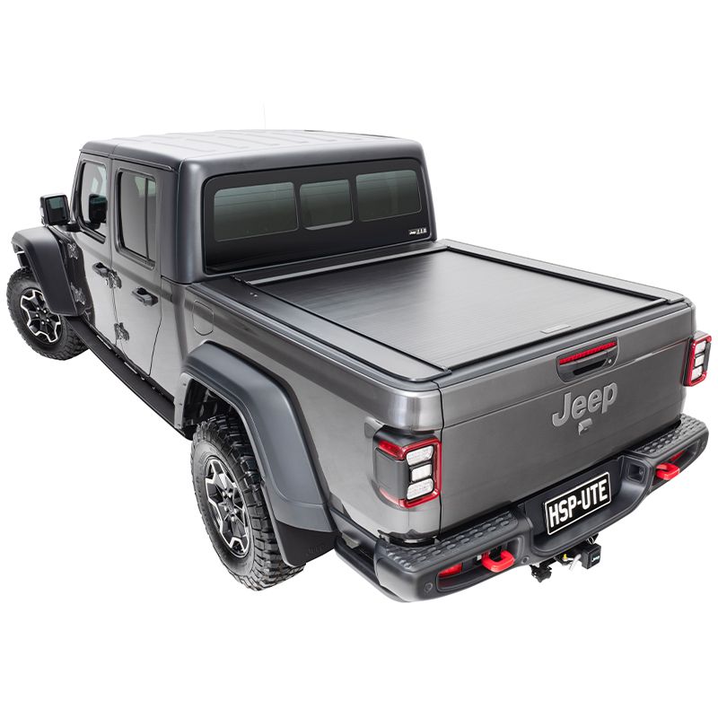 Jeep Gladiator fitted with roller shutter, providing secure and weather-resistant tub coverage for off-road and utility use.