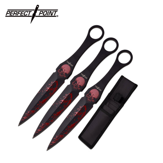 Perfect Point Red Skull Throwing Knives 3pk