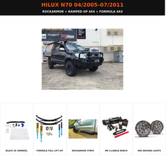 Ramped Up 4x4 Toyota Hilux N70 04/2005–07/2011 Complete Package – Rockarmor Premium Bar, Winch, Lights, Steps, Snorkel & Formula Lift
