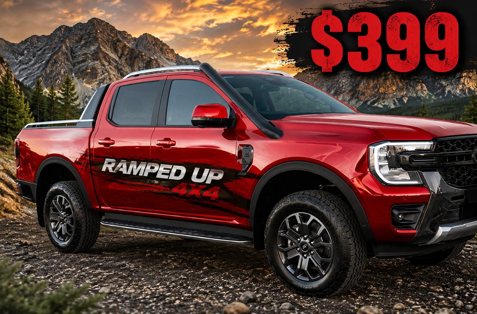 Ramped Up 4x4 Next-Gen Ranger 4-inch gloss black stainless snorkel