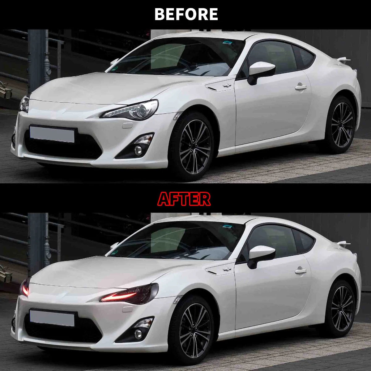 Toyota 86 RGB LED headlights before and after