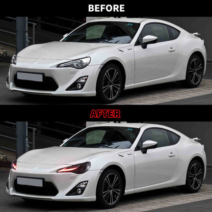 Toyota 86 RGB LED headlights before and after
